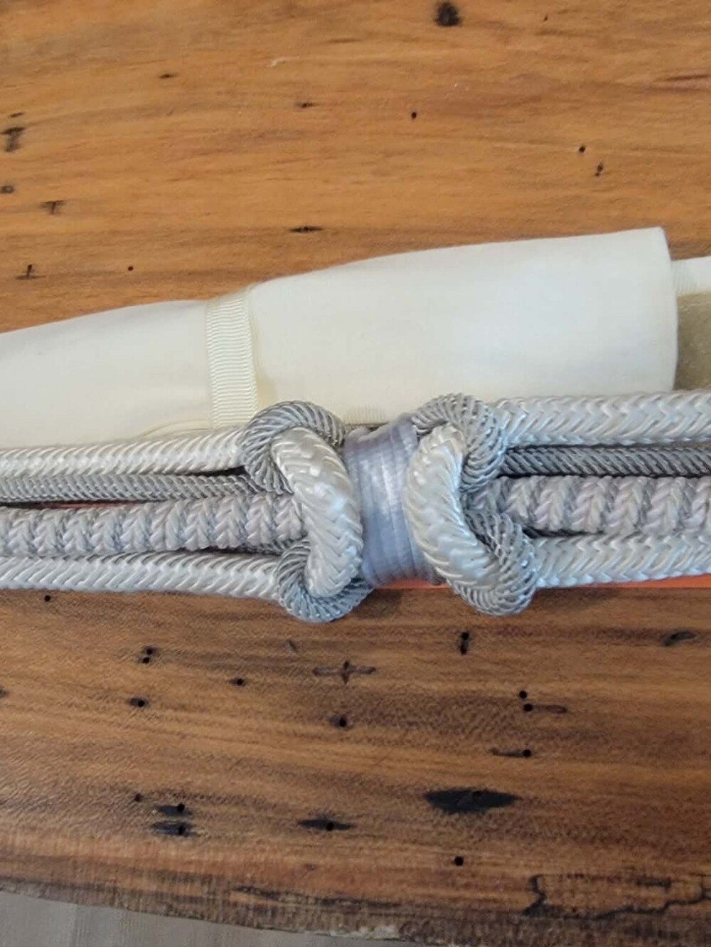 Vintage 1980's  White & Gray Knotted Rope Belt Velcro Attachment Like Cumberbund